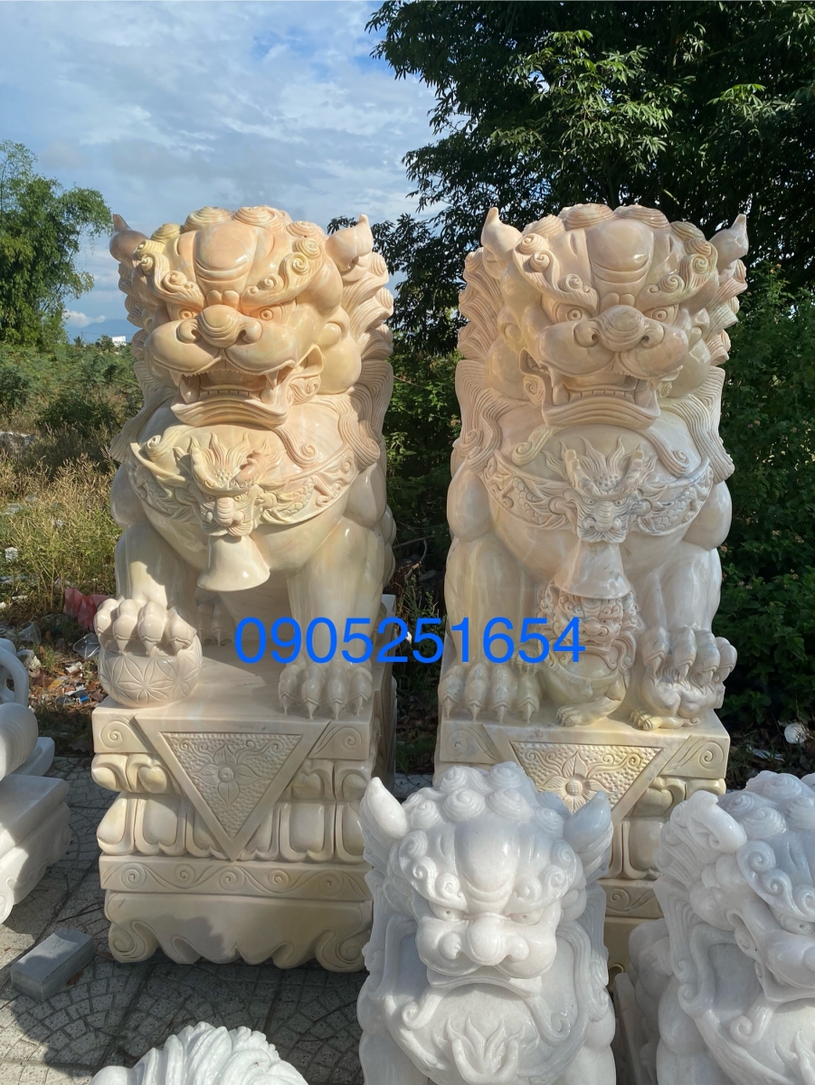 Tượng nghê đá cẩm thạch vàng nguyên khối
