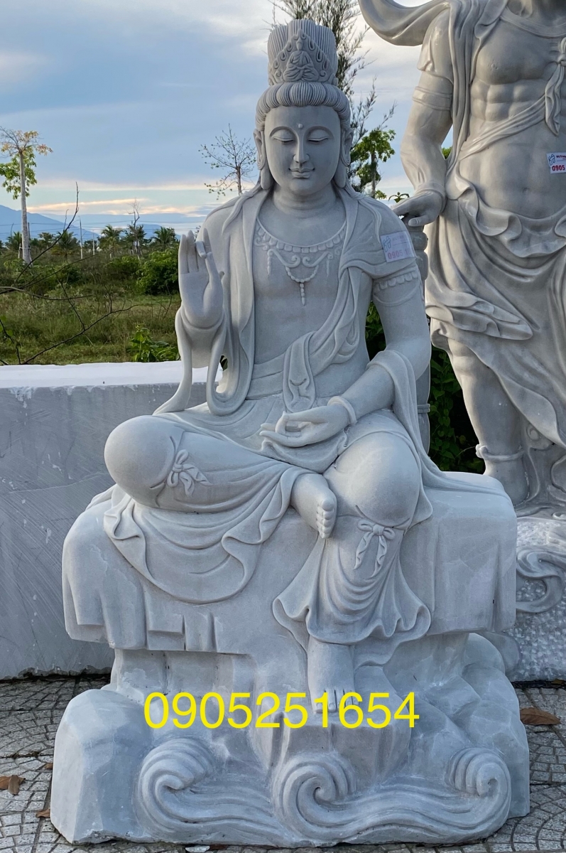 Tượng Phật Quan Âm tự tại đá cẩm thạch trắng