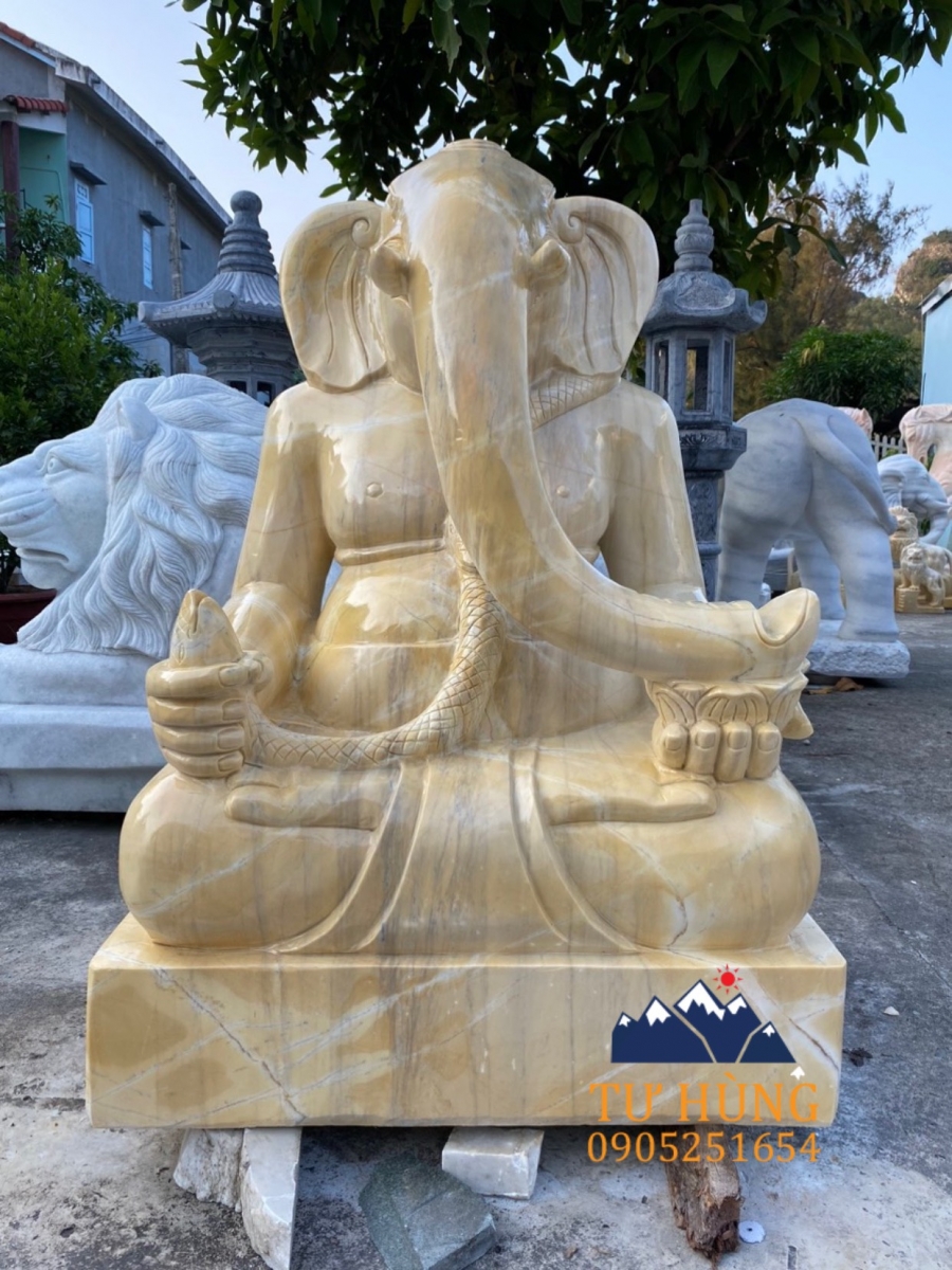 Tượng thần Ganesha đá cẩm thạch vàng