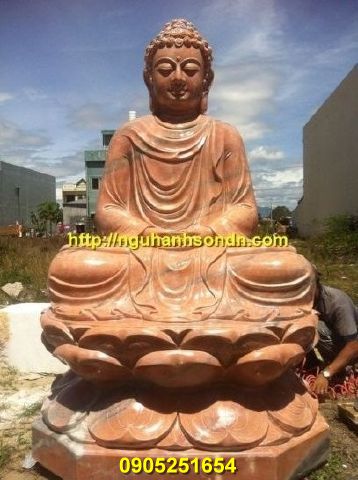 Tượng Phật bổn sư đá hồng ấn độ 